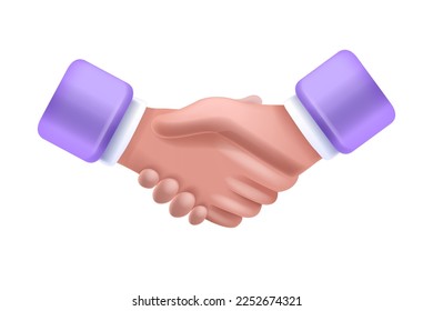 3D hand shake icon, vector teamwork support clipart, business partner cooperation concept on white. Cartoon man deal illustration, diplomatic career agreement, union job. Hand shake firm relationship