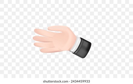 3D Hand Showing Five Fingers Isolated. Render Hand Greeting Symbol.  Open Palm Hand. 3d Cartoon Character Sign. Vector Illustration