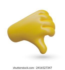 3D hand showing thumb down. Sign of bad choice, denial. Gesture of refusal, disagreement. Color vector illustration for social networks, messengers, voting options