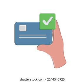 3D hand using credit card for online payment, online mobile banking and payment transaction on white background.