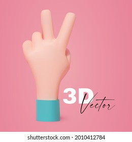 3D-Hand-Siegesgestik. V Zeichen. Realistische Darstellung.
