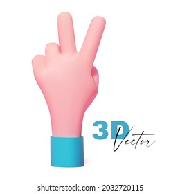 3D-Hand-Siegesgestik. V Zeichen. Realistische Darstellung.