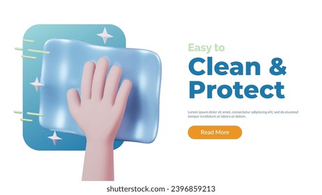 3d hand wiping with cloth or napkin icon. Cleaning related. Sanitary and hygiene medical and healthcare social media and website template concept. vector illustration cartoon render