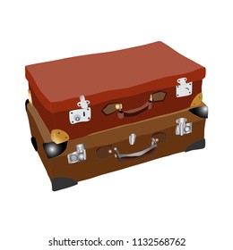 3d hand-drawn pair of colored vintage suitcase icon in doodle style isolated on white background