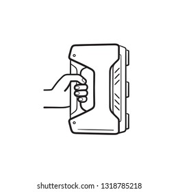 3D handheld scanner hand drawn outline doodle icon. 3D modeling, modern scanner device, concept. Vector sketch illustration for print, web, mobile and infographics on white background.