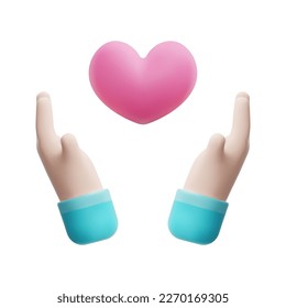 3d hands with heart icon vector. Isolated on white background. 3d heart, love and valentine concept. Cartoon minimal style. 3d heart icon vector render illustration.