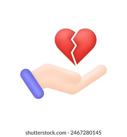 3D Hands holding broken heart icon. Love icon. Trendy and modern vector in 3d style