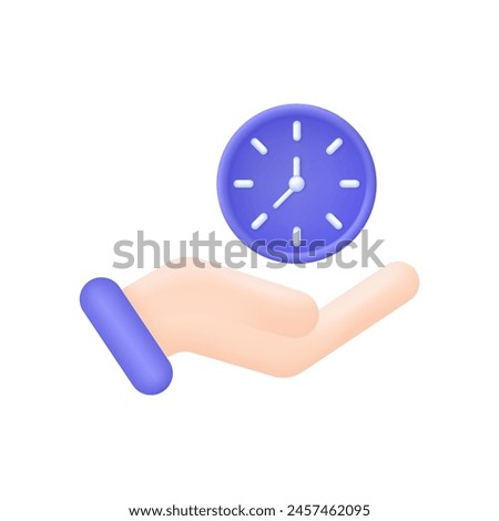 3D Hands holding clock icon. Self organization, Time management, time set, timing, day planning concept. Trendy and modern vector in 3D style