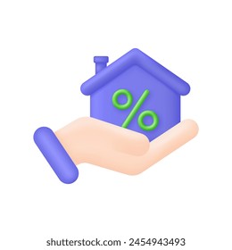 3D Hands holding house icon. Home with mortgage and paying credit to bank concept. Invest money in real estate property. House loan, rent and mortgage concept. Trendy and modern vector in 3d style