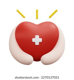 3d hands hugging red heart icon vector. Isolated on white background. 3d nursing home, medical and healthcare concept. Cartoon minimal style. 3d healthcare icon vector render illustration.