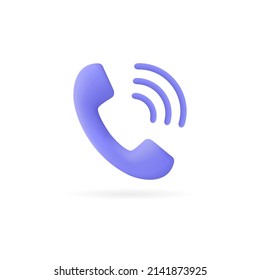 3d handset icon in a minimalist style. phone call vector illustration isolated on white background.