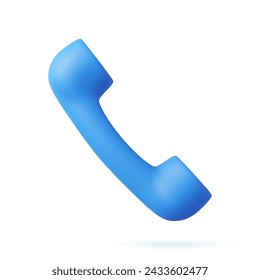 3d handset icon. Old telephone handset blue color. 3d rendering. Vector illustration