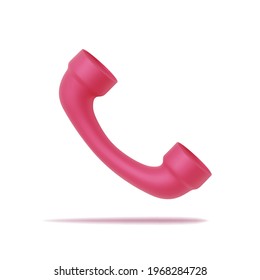 3d handset icon. Realistic pink handset for mobile applications is isolated on white background. Vector illustration