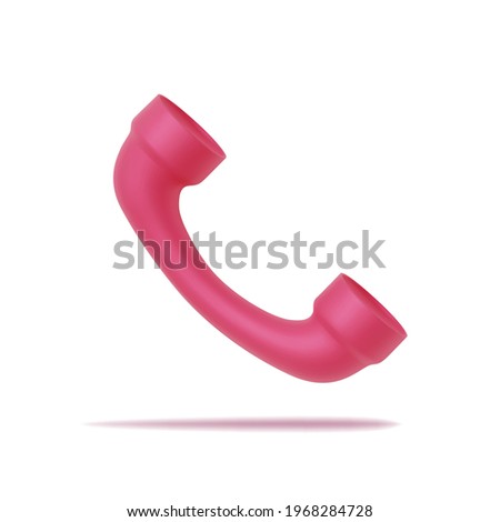 3d handset icon. Realistic pink handset for mobile applications is isolated on white background. Vector illustration