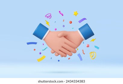 3D handshake finance deal. New investments and financial success. Business partnership. Successful deal. Business agreement contract concept. 3d rendering. Vector illustration