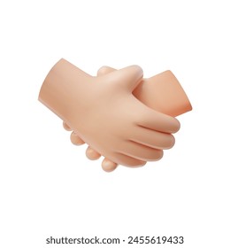 3D handshake, hold hands icon. Partnership human arm gesture, greetings or support. Vector cartoon render illustration isolated on white. Agreement and successful deal handclasp, business meeting