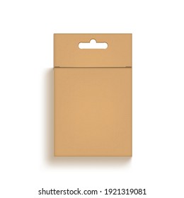 3D Hanging Brown Cardboard Craft Box Isolated On White. EPS10 Vector