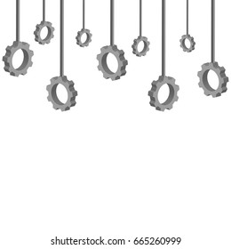 3D hanging gears isolated on white background. Vector illustration.