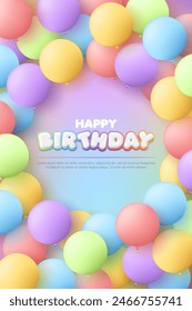 3D Feliz cumpleaños con globo colorido en el fondo del arco iris para la zona de los niños o la sala de juegos de los niños, evento del cumpleaños del bebé, Anuncio de la venta del niño, volante, publicidad, medios sociales, telón de fondo, Fondo de pantalla