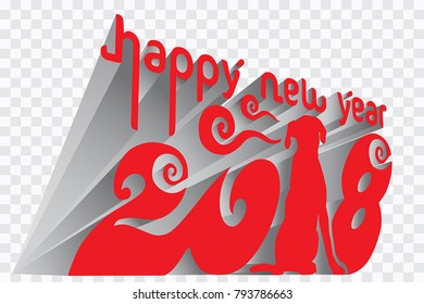 3d happy chinese new year 2018 in red and white color. Vector editable.