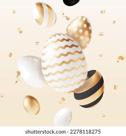 3d Happy Easter Concept Plasticine Cartoon Style Painted Egg Falling Effect. Vector illustration of Spring Holiday