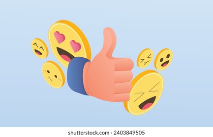 3D Happy emojis with hand concept. Smiling and laughing emoticons crowd.3d handmade.3d goal for technology,online social media usage illustration.