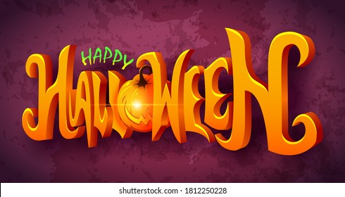 3D Happy Halloween Text Design, Illustration Vector