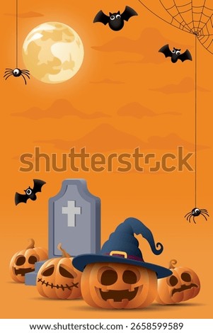 3D happy Halloween vertical background graphic illustration have blank space.