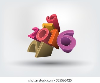 3d happy new year 2016 Colorful text. Vector