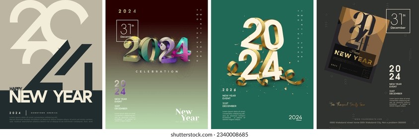 3d happy new year 2024 poster design. Premium vector background, for posters, calendars, greetings and New Year 2024 celebrations.