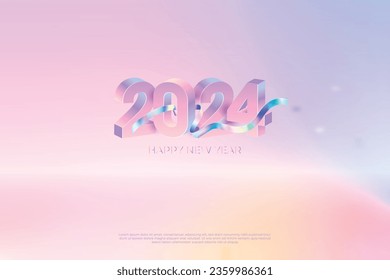 3d diseño feliz año nuevo 2024 con cinta y números modernos. Diseño premium 2024 para diseño de calendario, afiches, plantillas o afiches.