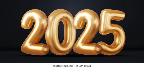 3d Happy New Year 2025. Celebrate party 2024 Holiday season. Christmas decoration. 3d rendering. Vector illustration