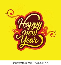 3D HAPPY NEW YEAR VECTOR ILLUSTRATION ON ISOLATED YELLOW BACKGROUND
