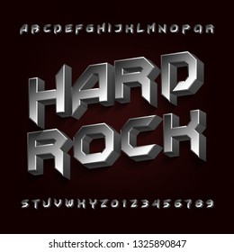 3D Hard Rock Alphabet Font. Metal Effect Beveled Letters And Numbers. Stock Vector Typescript For Your Design.