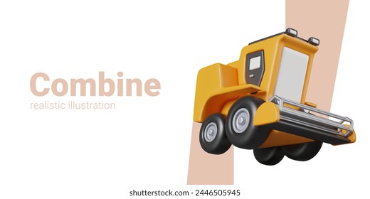3D harvester in cartoon style. Advertising composition for sale, rent, services
