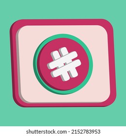 3D hash tag icon button vector pink background, best for property design images, editable colors