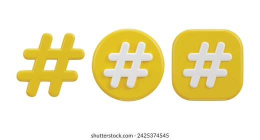 3d hashtag icon vector illustration set