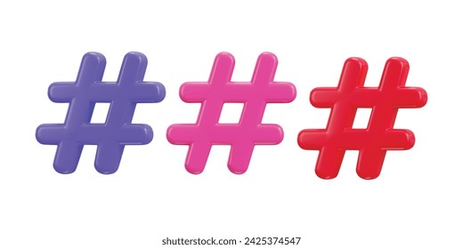 3d hashtag icon vector illustration set