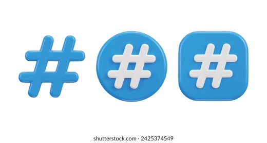 3d hashtag icon vector illustration set