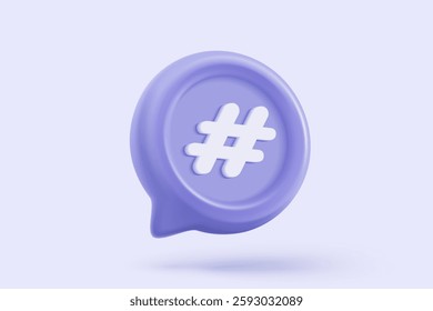 3D hashtag searching and share link buttons on social media announcement on background. Comments thread mention or user reply sign with announce. 3d hashtag icon signs vector render illustration