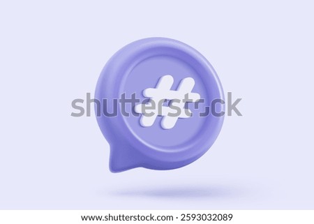 3D hashtag searching and share link buttons on social media announcement on background. Comments thread mention or user reply sign with announce. 3d hashtag icon signs vector render illustration