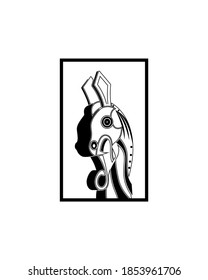 3d of head of animal in old mythology. Logo design template isolated on black border. monochrome style of icon. 