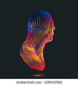 3d head consist of colorful stripes . Modern colorful lines on background . Multicolored decorative composition.Vector solution for Your design.