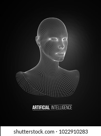 3d head wireframe vector. Drawing of wireframe head 3d model. Vector illustration.