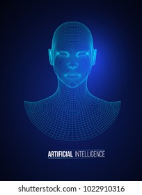 3d head wireframe vector. Drawing of wireframe head 3d model. Vector illustration.