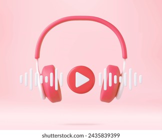 3d Headphones and Mobile modern playing video . Concept for online music, radio, listening to podcasts, books at full volume. 3d rendering. Vector illustration