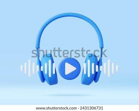 3d Headphones and Mobile modern playing video . Concept for online music, radio, listening to podcasts, books at full volume. 3d rendering. Vector illustration