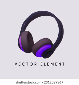 3D Headphones. Music or game concept, poster design element