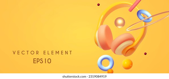3D Headphones. Music or game concept, poster design element