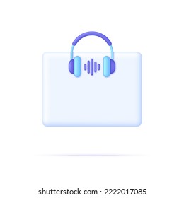 3D Headphones on Speech bubble. Wireless headphones illustration. Technology and music concept. Modern vector in 3d style.